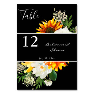 Numeração De Mesa Sunflower & White Rose Artsal - Preto