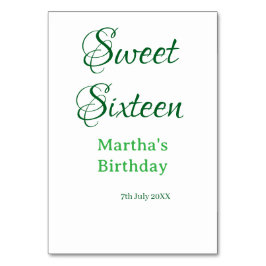 Numeração De Mesa Sweet Sixteen green name date calligraphy boho ret