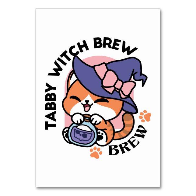 Numeração De Mesa Tabby Witch Brew - Design de Gato de Halloween (Frente)