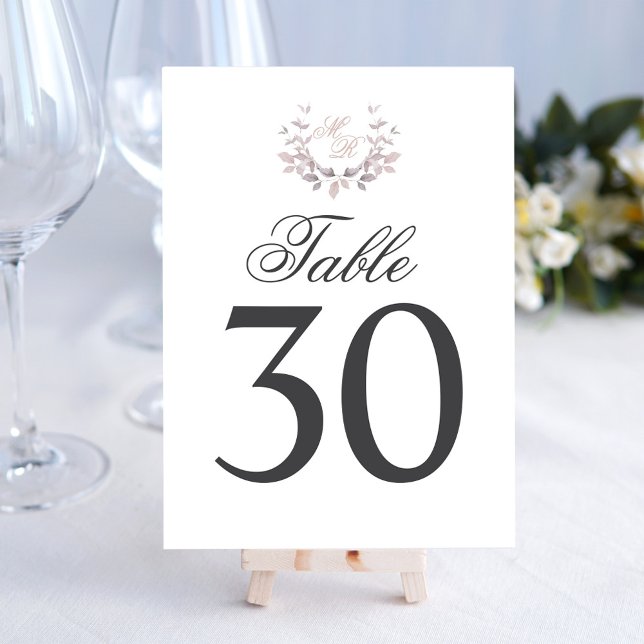 Numeração De Mesa Tabela de Casamento Cor-de-Rosa Numerada Monograma (Elegant blush pink wedding table number with monogram motif.)