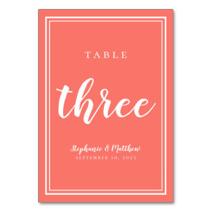 Numeração De Mesa Tabela de Casamento Coral Número Três Moderno Mi