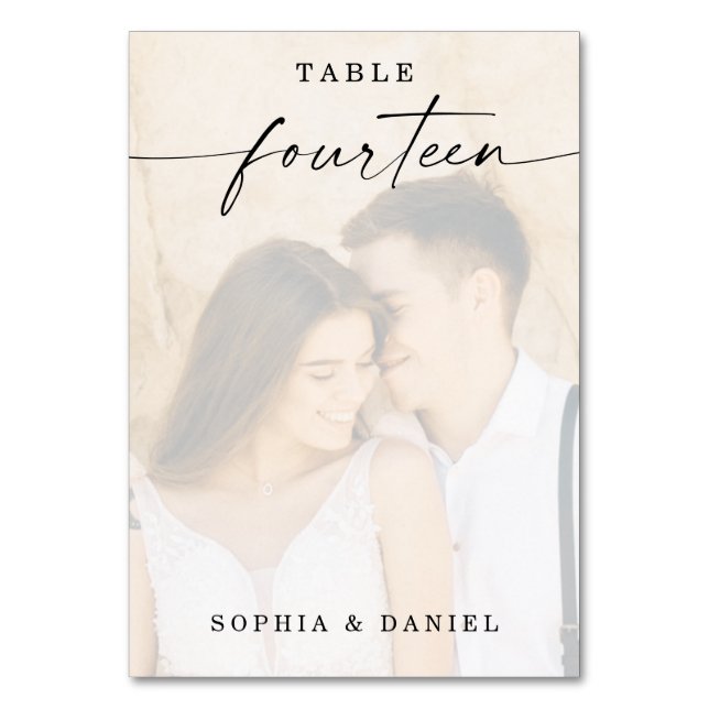 Numeração De Mesa Tabela de Casamento de Fotografias de Script Elega (Frente)