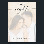 Numeração De Mesa Tabela de Casamento de Fotos de Script Elegante Nú<br><div class="desc">Esta design apresenta uma bela foto da sua escolha. Clique no botão "Clique para personalizar mais" para editar a cor do texto do script. Mova a imagem de foto acima das camadas de sobreposição para o centro. Veja a coleção inteira para mais itens correspondentes!</div>