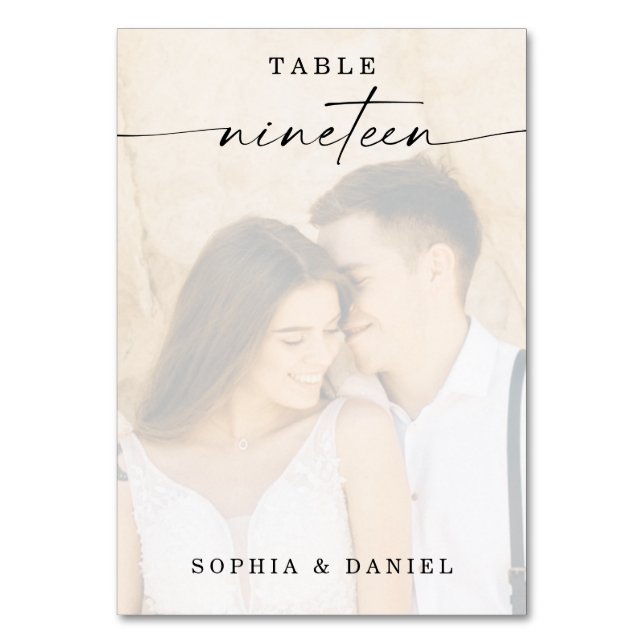 Numeração De Mesa Tabela de Casamento de Fotos do Script Elegante Nú (Frente)