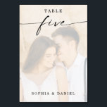 Numeração De Mesa Tabela de Casamento de Fotos do Script Elegante Nú<br><div class="desc">Esta design apresenta uma bela foto da sua escolha. Clique no botão "Clique para personalizar mais" para editar a cor do texto do script. Mova a imagem de foto acima das camadas de sobreposição para o centro. Veja a coleção inteira para mais itens correspondentes!</div>