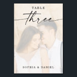 Numeração De Mesa Tabela de Casamento de Fotos do Script Elegante Nú<br><div class="desc">Esta design apresenta uma bela foto da sua escolha. Clique no botão "Clique para personalizar mais" para editar a cor do texto do script. Mova a imagem de foto acima das camadas de sobreposição para o centro. Veja a coleção inteira para mais itens correspondentes!</div>