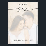 Numeração De Mesa Tabela de Casamento de Fotos do Script Elegante Nú<br><div class="desc">Esta design apresenta uma bela foto da sua escolha. Clique no botão "Clique para personalizar mais" para editar a cor do texto do script. Mova a imagem de foto acima das camadas de sobreposição para o centro. Veja a coleção inteira para mais itens correspondentes!</div>