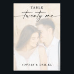 Numeração De Mesa Tabela de Casamento de Fotos do Script Elegante Nú<br><div class="desc">Esta design apresenta uma bela foto da sua escolha. Clique no botão "Clique para personalizar mais" para editar a cor do texto do script. Mova a imagem de foto acima das camadas de sobreposição para o centro. Veja a coleção inteira para mais itens correspondentes!</div>