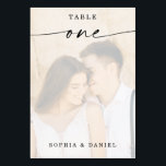Numeração De Mesa Tabela de Casamento de Fotos do Script Elegante Nú<br><div class="desc">Esta design apresenta uma bela foto da sua escolha. Clique no botão "Clique para personalizar mais" para editar a cor do texto do script. Mova a imagem de foto acima das camadas de sobreposição para o centro. Veja a coleção inteira para mais itens correspondentes!</div>
