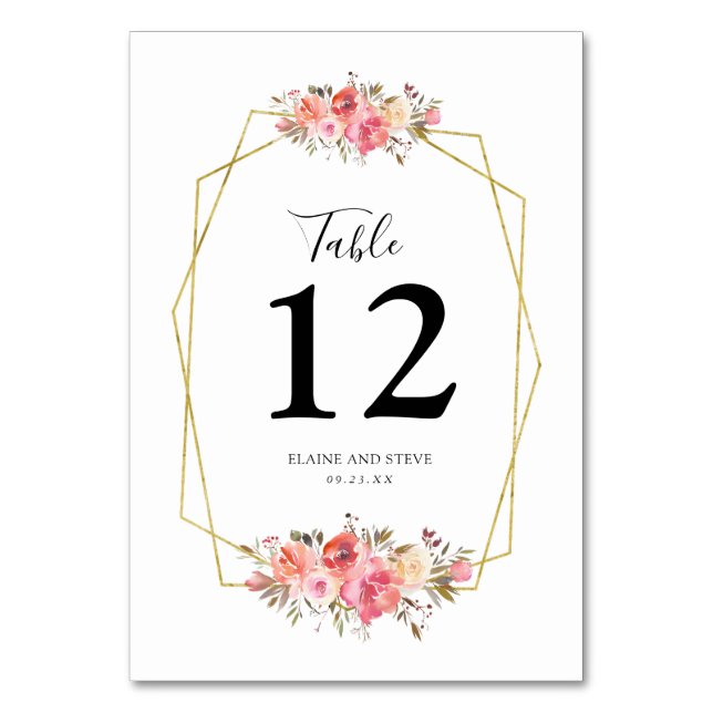 Numeração De Mesa Tabela de Casamento Floral Cor-de-Rosa bonito Quad (Frente)