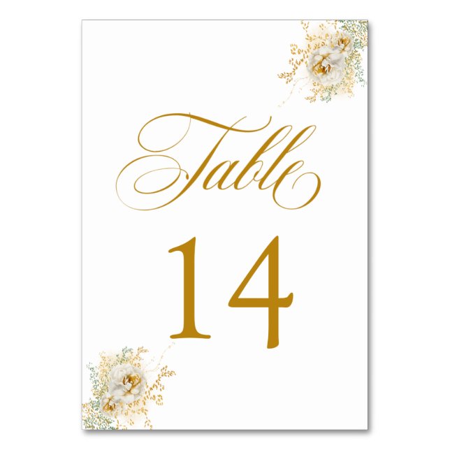 Numeração De Mesa Tabela de Casamento Floral de Script Dourado Elega (Frente)