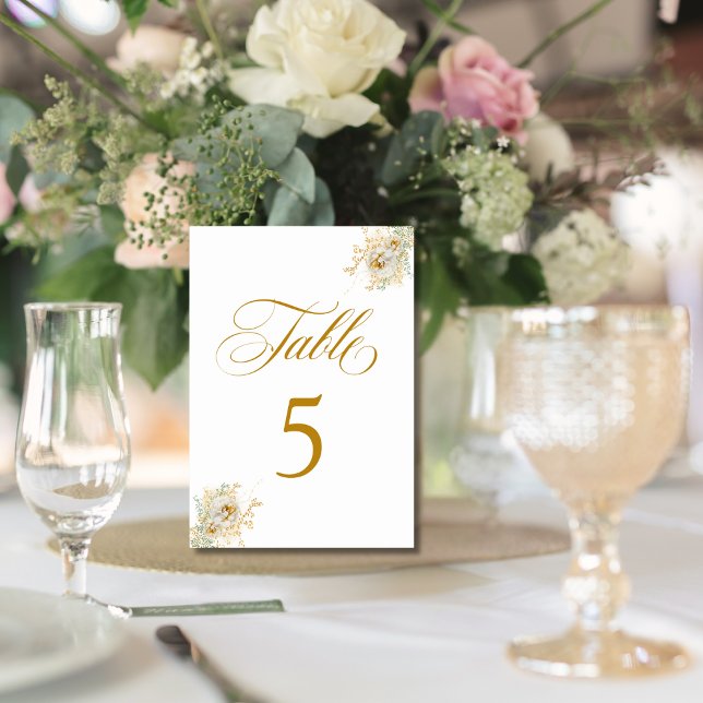 Numeração De Mesa Tabela de Casamento Floral de Script Dourado Elega (Criador carregado)