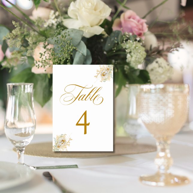 Numeração De Mesa Tabela de Casamento Floral de Script Dourado Elega (Criador carregado)