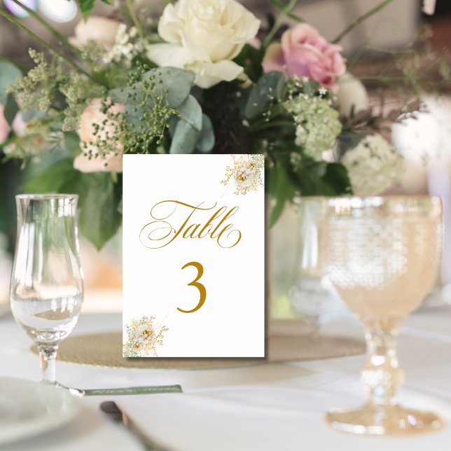 Numeração De Mesa Tabela de Casamento Floral de Script Dourado Elega (Criador carregado)