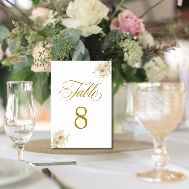 Numeração De Mesa Tabela de Casamento Floral de Script Dourado Elega (Criador carregado)