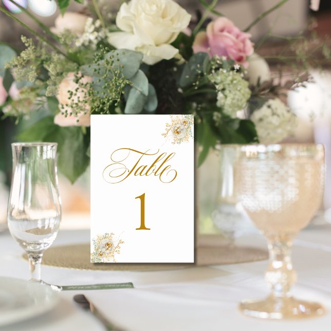 Numeração De Mesa Tabela de Casamento Floral de Script Dourado Elega (Criador carregado)