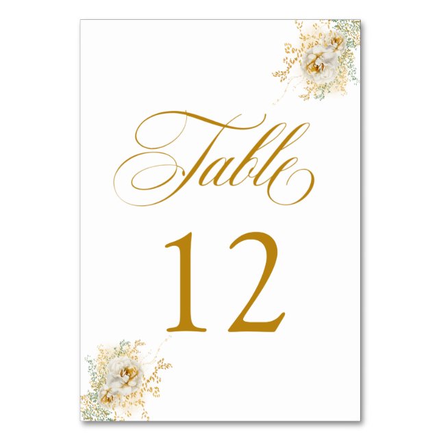 Numeração De Mesa Tabela de Casamento Floral de Script Dourado Elega (Frente)