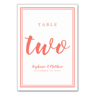 Numeração De Mesa Tabela de Casamento Número Dois Corais Simples e