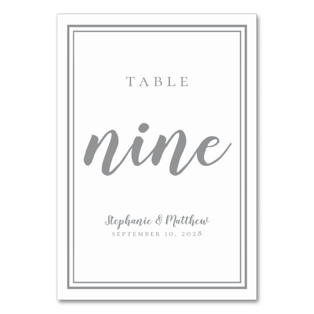 Numeração De Mesa Tabela de Casamento Número NINE Simples | Cinzas e (Frente)