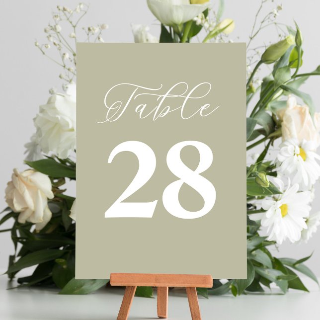 Numeração De Mesa Tabela de Casamento Número Simples Sage Verde (Wedding sage green table number with calligraphy script. )