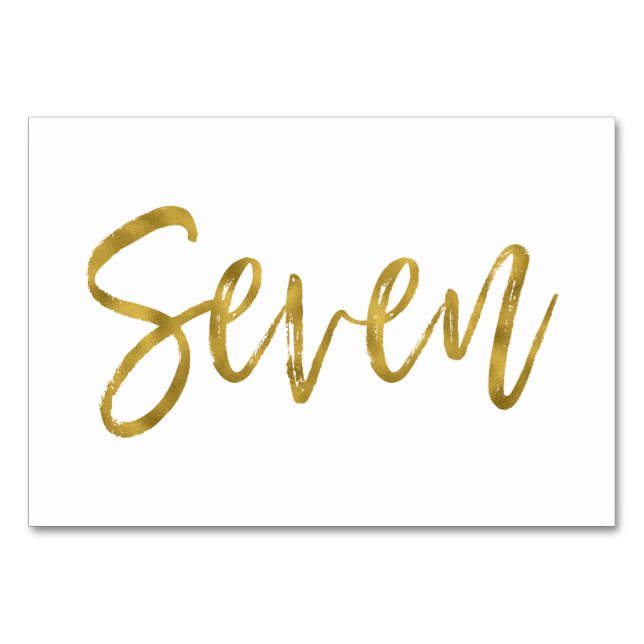 Numeração De Mesa Tabela Elegante Branco e Dourada Número Sete (Frente)