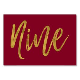 Numeração De Mesa Tabela Elegante Dourada e Borgonha Número Nove