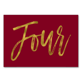 Numeração De Mesa Tabela Elegante Dourada e Borgonha Número Quatro