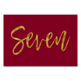 Numeração De Mesa Tabela Elegante Dourada e Borgonha Número Sete