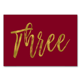 Numeração De Mesa Tabela Elegante Dourada e Borgonha Número Três