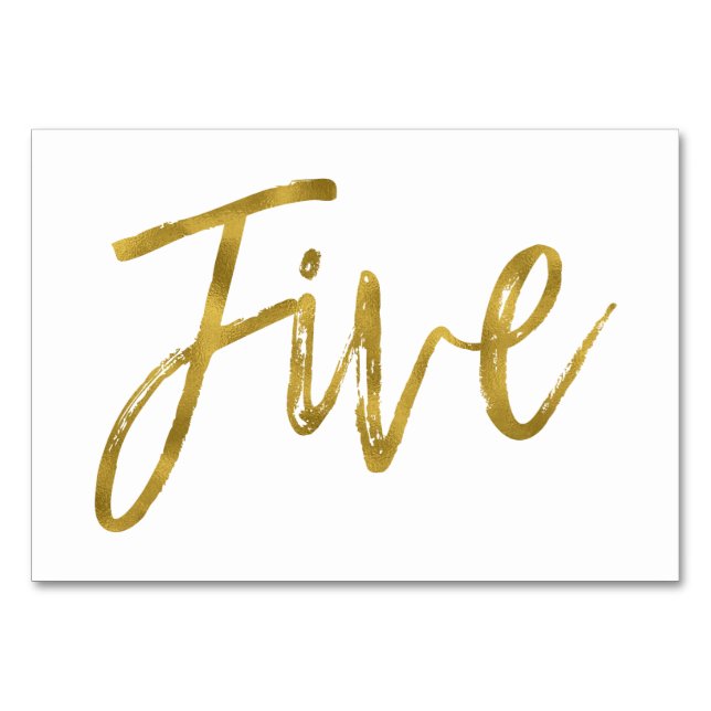 Numeração De Mesa Tabela Elegante Dourada e Branca Número Cinco (Frente)