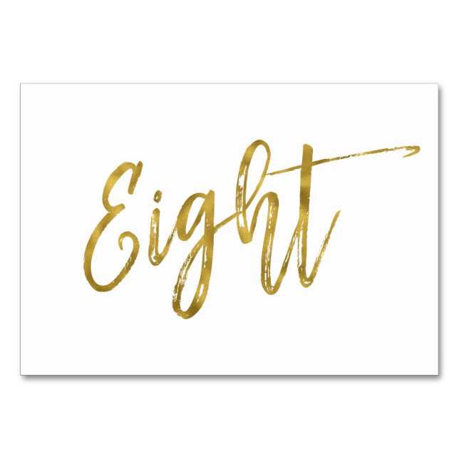 Numeração De Mesa Tabela Elegante Dourada e branca Número Oito. (Frente)