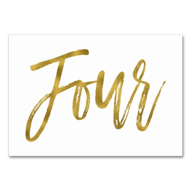 Numeração De Mesa Tabela Elegante Dourada e Branca Número Quatro (Frente)