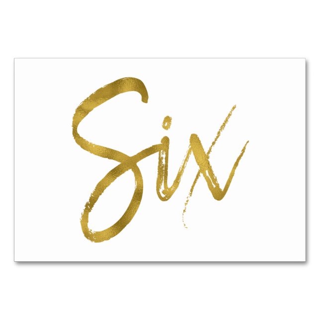 Numeração De Mesa Tabela Elegante Dourada e Branca Número Seis (Frente)