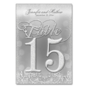 Numeração De Mesa Tabela Número 15 Glitter Faux Silver Elegante