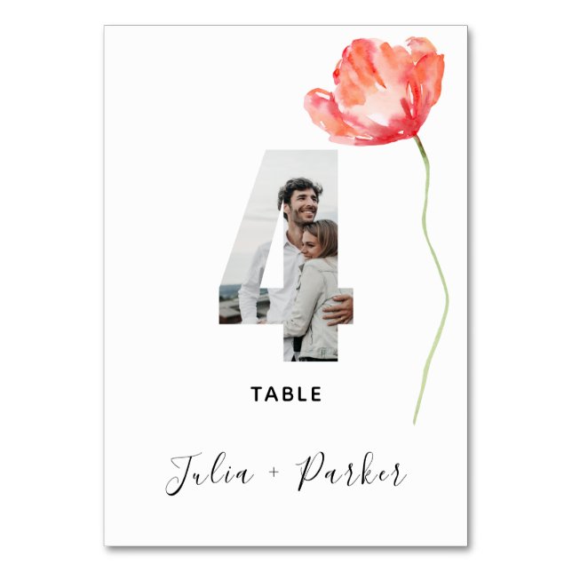 Numeração De Mesa Tabela Numero 4 de Casamento Vermelho de Poppy Mod (Frente)