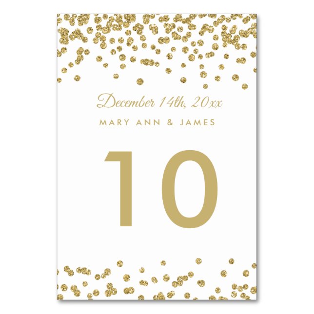 Numeração De Mesa Tabela Número Dourado Faux Glitter Confetti White (Frente)