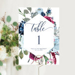 Numeração De Mesa Tabela Número Placa Berry, Blue e Borgondy Floral<br><div class="desc">Número de tabela elegante com buquê floral de cor d'água maravilhosa e detalhes caligráficos modernos escritos à mão. Floral em uma bela mistura de amora,  burgundy,  roxo,  azul empoeirado e matizes marinho. Parte da nossa coleção "Berry,  Blue and Burgundy Floral".</div>
