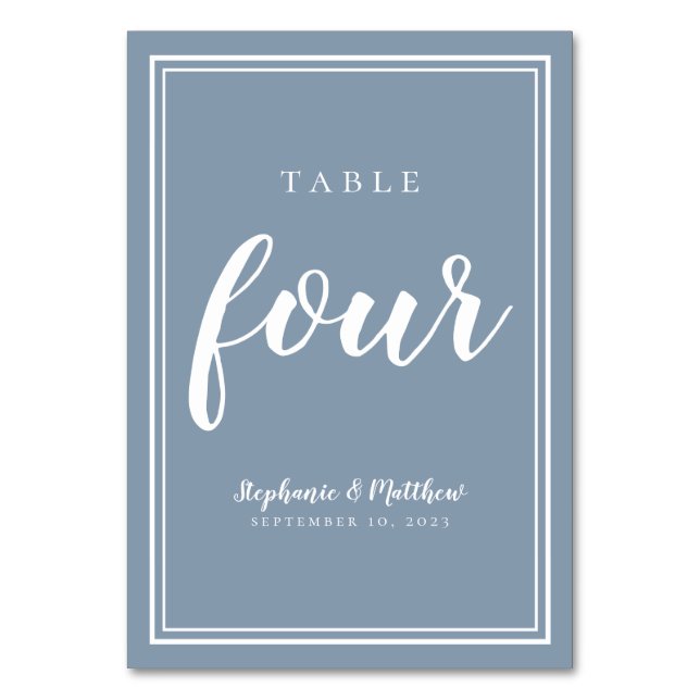 Numeração De Mesa Tabela Número Quatro Casamento Simples Azul Dusty (Frente)
