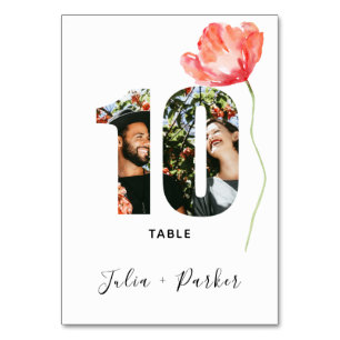 Numeração De Mesa Tabela Vermelha Moderna de Casamento Poppy Número