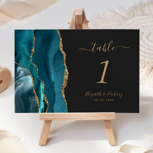 Numeração De Mesa Tabelas de Casamento Azul Dourado Agate Dark Núm.