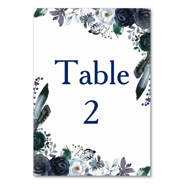 Numeração De Mesa Tablecard marinho Azul Buquê Vertical 3,5" x 5" (Verso)