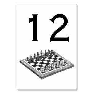 Numeração De Mesa Tabuleiro de Xadrez e Peças de Xadrez Arte Vintage