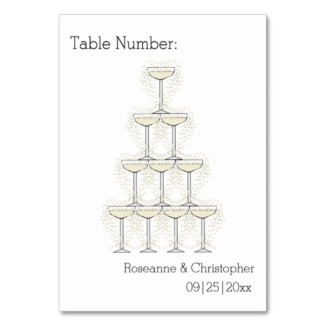Numeração De Mesa Taças de Champanhe Casamento Simples (Frente)