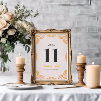 Numeração De Mesa Talavera Amarelo Floral Minimalista Casamento Espa
