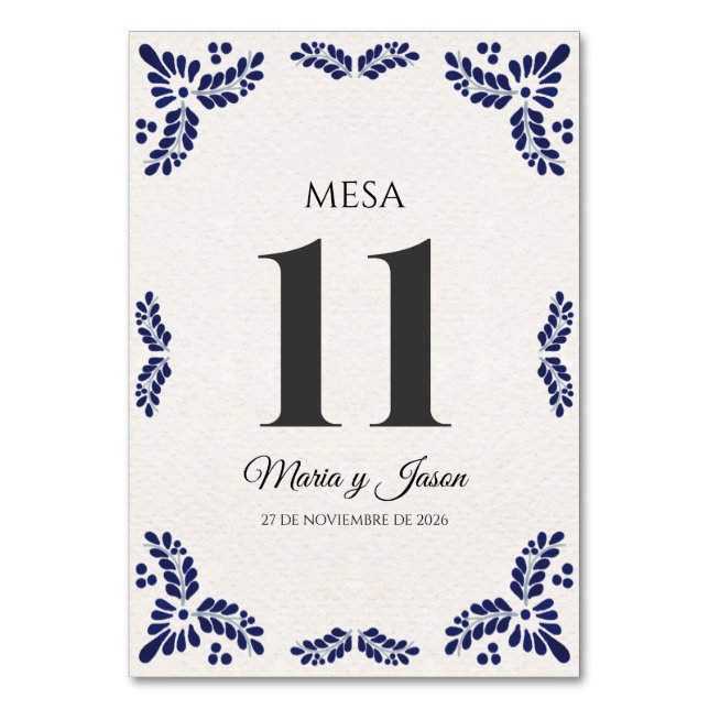 Numeração De Mesa Talavera Black Floral Minimalist Spanish Wedding (Frente)