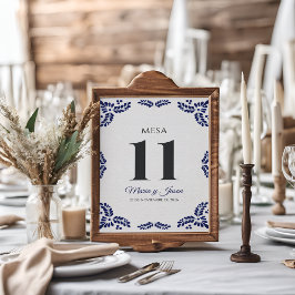 Numeração De Mesa Talavera Blue Floral Minimalist Spanish Wedding