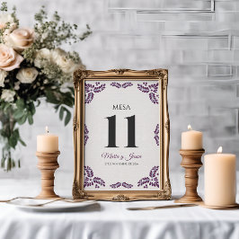 Numeração De Mesa Talavera Purple Floral Minimalist Spanish Wedding
