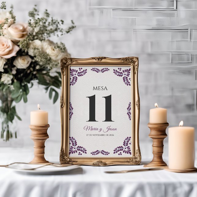 Numeração De Mesa Talavera Purple Floral Minimalist Spanish Wedding (Talavera Purple Floral Minimalist Spanish Wedding Table Number)