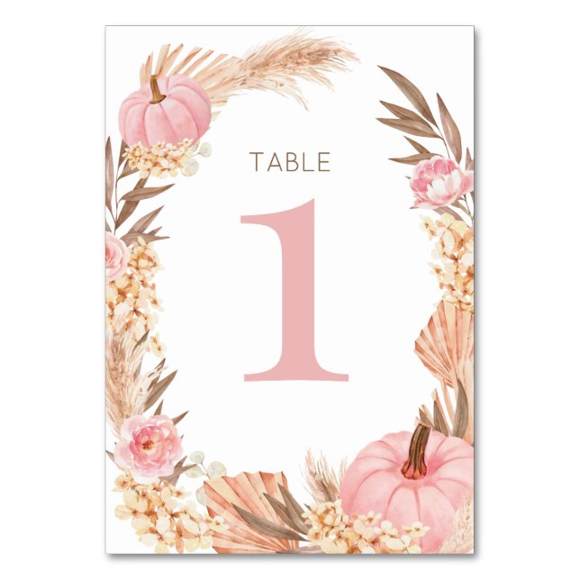 Numeração De Mesa Tarjeta De Mesa Boho Pampas pink  Pumpkin Table nu (Frente)