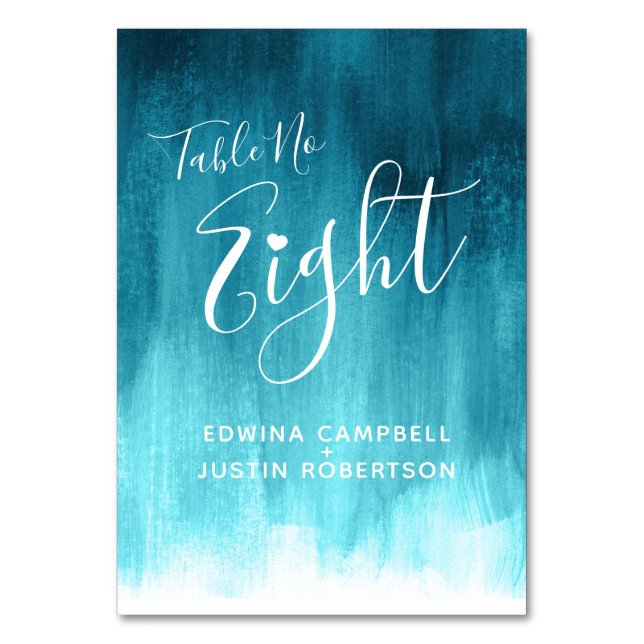 Numeração De Mesa Teal aqua abstrato lave a mesa de arte moderna núm (Verso)